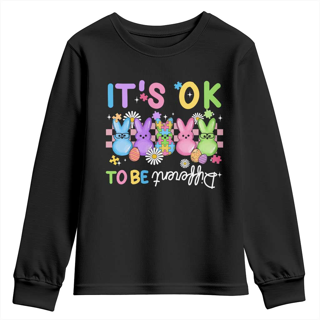 Its Okay To Be Different Youth Sweatshirt Bunny Puzzle Autism Awareness Easter TS10 Black Print Your Wear