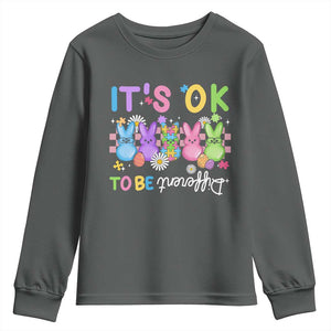 Its Okay To Be Different Youth Sweatshirt Bunny Puzzle Autism Awareness Easter TS10 Dark Heather Print Your Wear