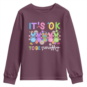 Its Okay To Be Different Youth Sweatshirt Bunny Puzzle Autism Awareness Easter TS10 Maroon Print Your Wear