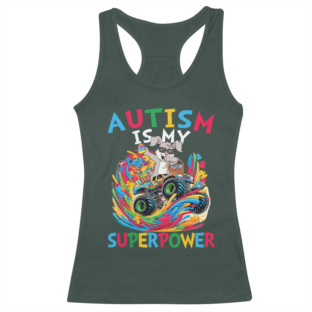 Autism Awareness Easter Racerback Tank Top Dabbing Bunny Monster Truck Lovers TS10 Dark Forest Green Print Your Wear