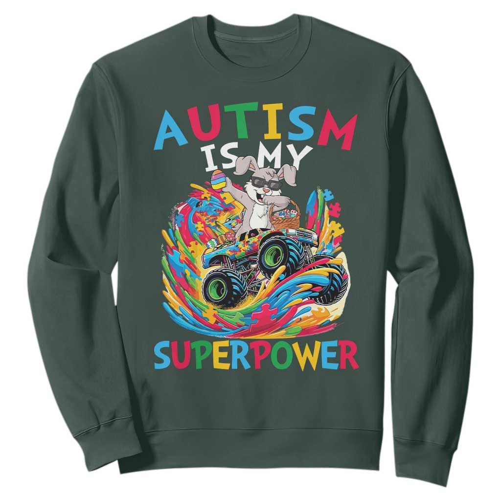 Autism Awareness Easter Sweatshirt Dabbing Bunny Monster Truck Lovers TS10 Dark Forest Green Print Your Wear