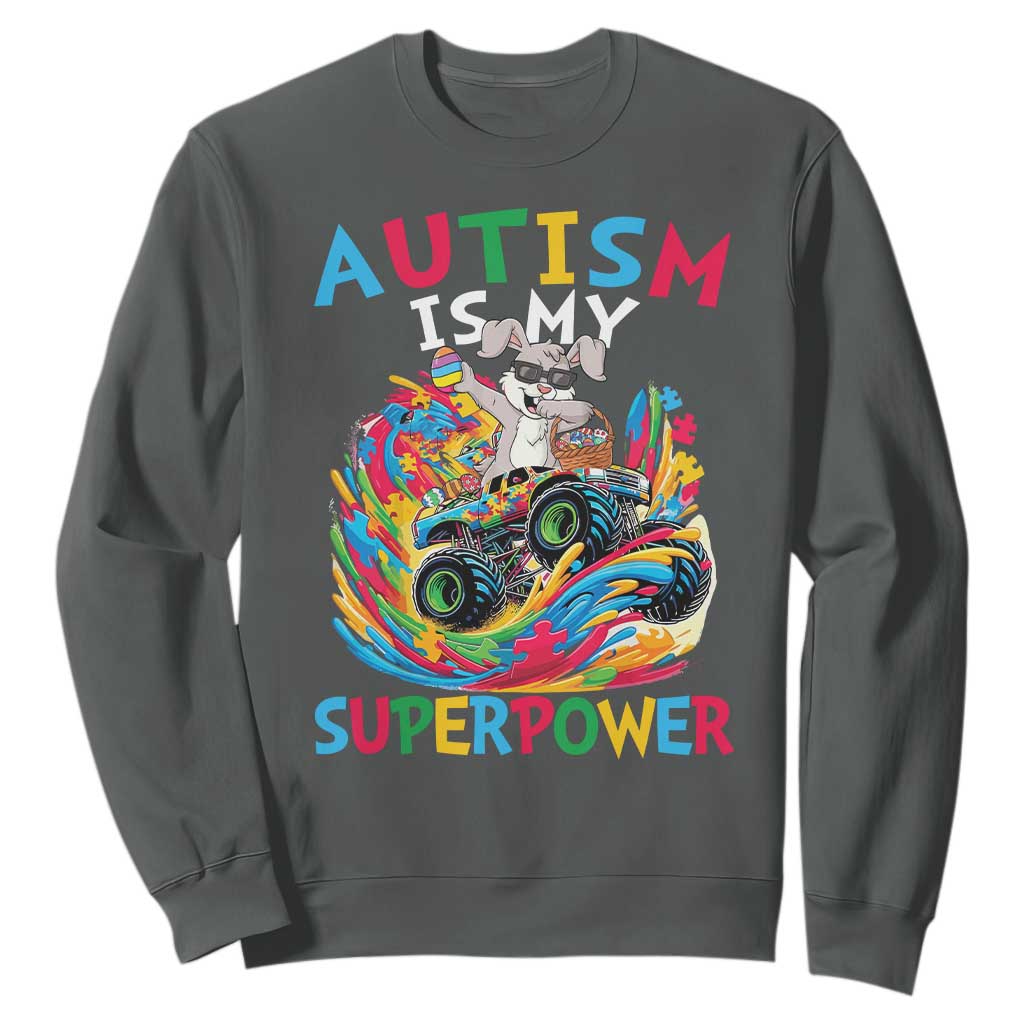 Autism Awareness Easter Sweatshirt Dabbing Bunny Monster Truck Lovers TS10 Dark Heather Print Your Wear