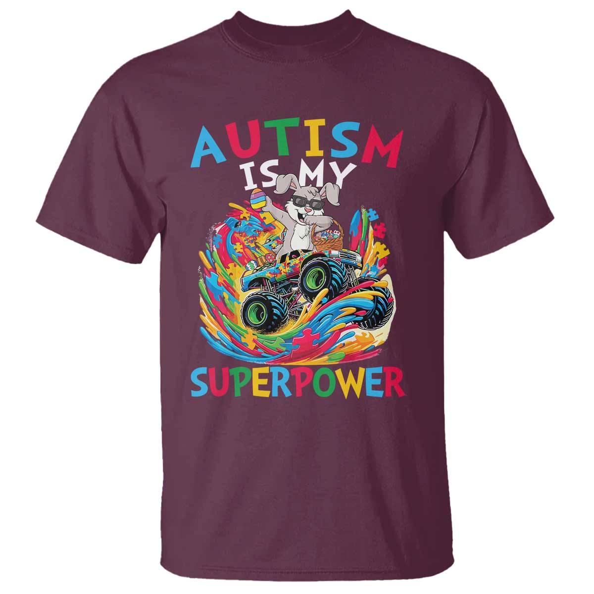 Autism Awareness Easter T Shirt Dabbing Bunny Monster Truck Lovers TS10 Maroon Print Your Wear