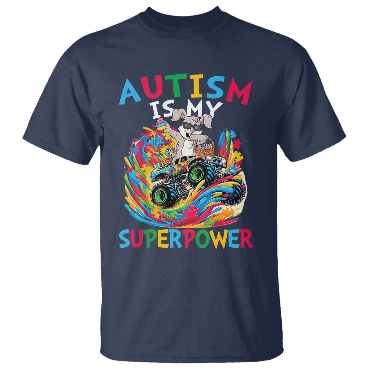 Autism Awareness Easter T Shirt Dabbing Bunny Monster Truck Lovers TS10 Navy Print Your Wear