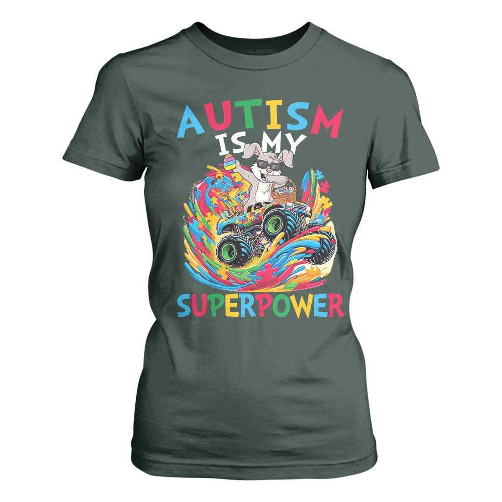 Autism Awareness Easter T Shirt For Women Dabbing Bunny Monster Truck Lovers TS10 Dark Forest Green Print Your Wear