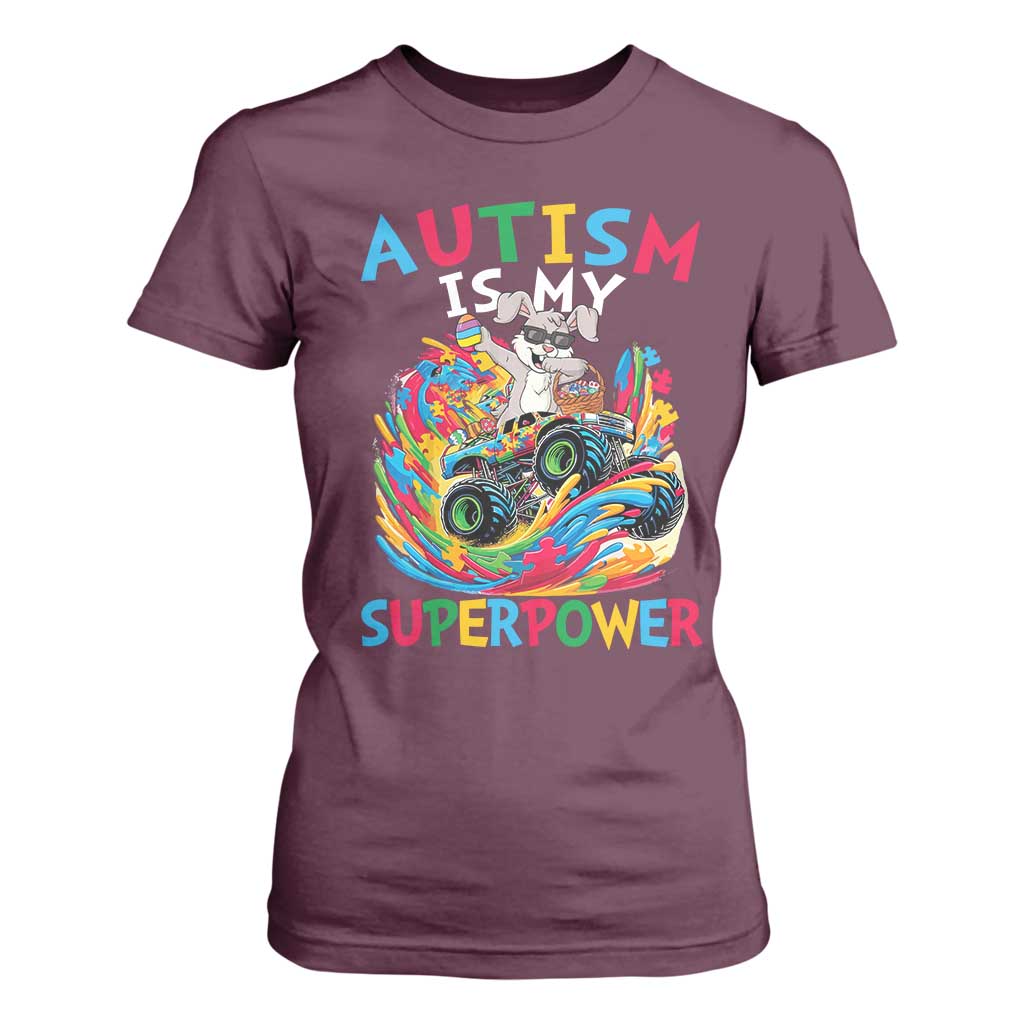 Autism Awareness Easter T Shirt For Women Dabbing Bunny Monster Truck Lovers TS10 Maroon Print Your Wear