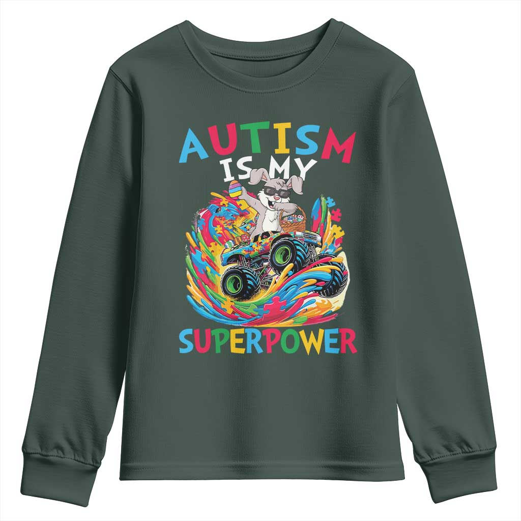 Autism Awareness Easter Youth Sweatshirt Dabbing Bunny Monster Truck Lovers TS10 Dark Forest Green Print Your Wear