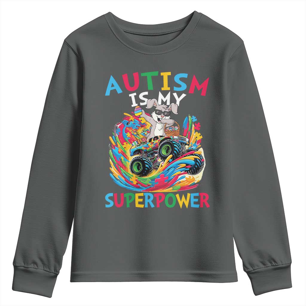 Autism Awareness Easter Youth Sweatshirt Dabbing Bunny Monster Truck Lovers TS10 Dark Heather Print Your Wear