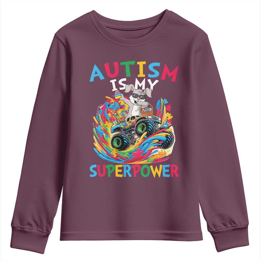 Autism Awareness Easter Youth Sweatshirt Dabbing Bunny Monster Truck Lovers TS10 Maroon Print Your Wear