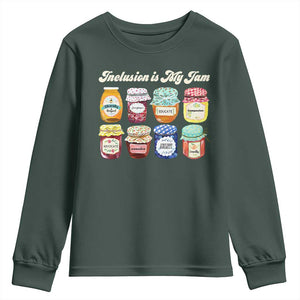 Inclusion Is My Jam Youth Sweatshirt Special Education Teacher Autism Awareness TS10 Dark Forest Green Print Your Wear