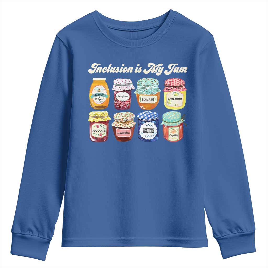 Inclusion Is My Jam Youth Sweatshirt Special Education Teacher Autism Awareness TS10 Royal Blue Print Your Wear
