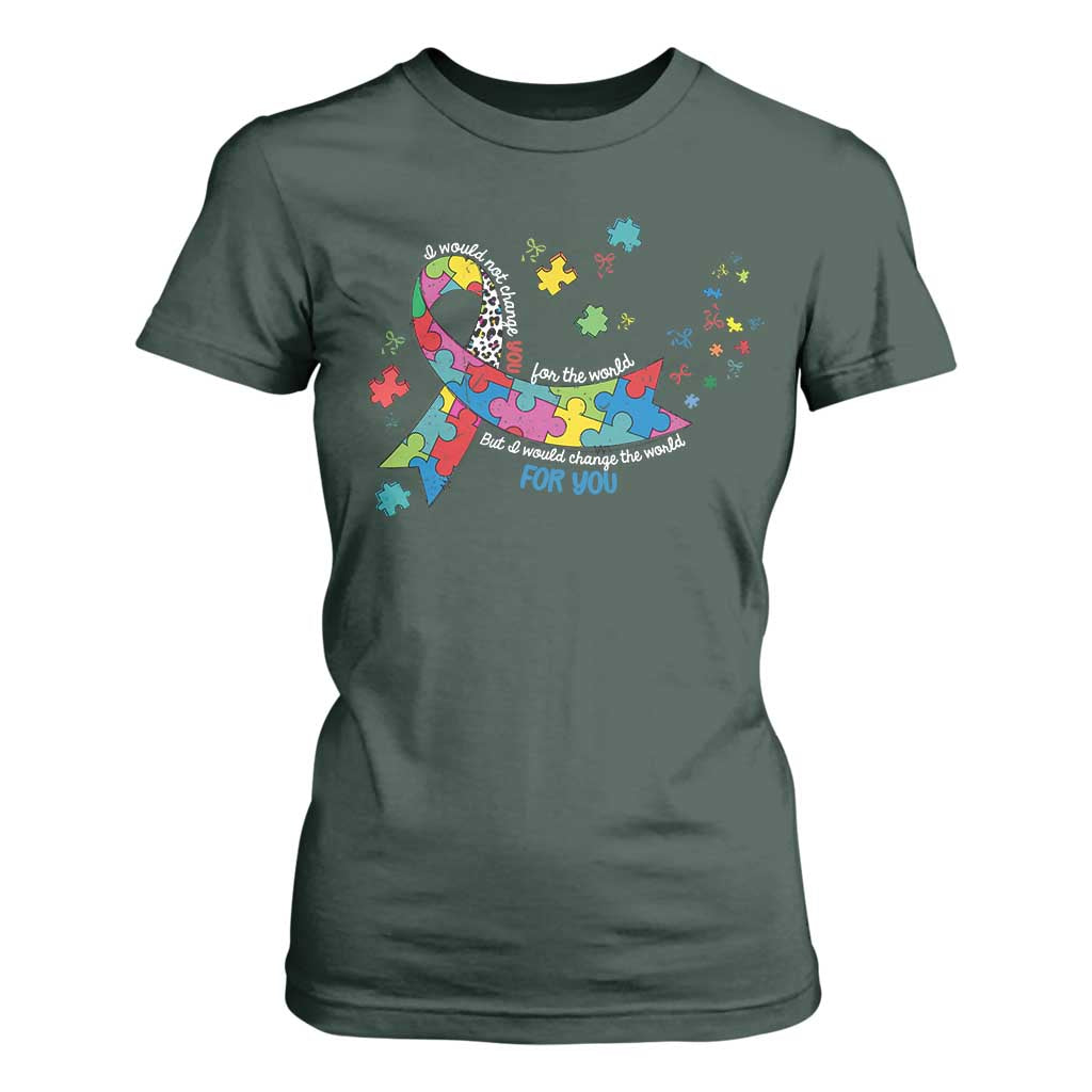 Autism Awareness Coquette Bow T Shirt For Women Special Education Teacher TS10 Dark Forest Green Print Your Wear