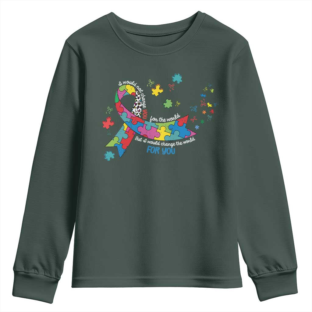 Autism Awareness Coquette Bow Youth Sweatshirt Special Education Teacher TS10 Dark Forest Green Print Your Wear
