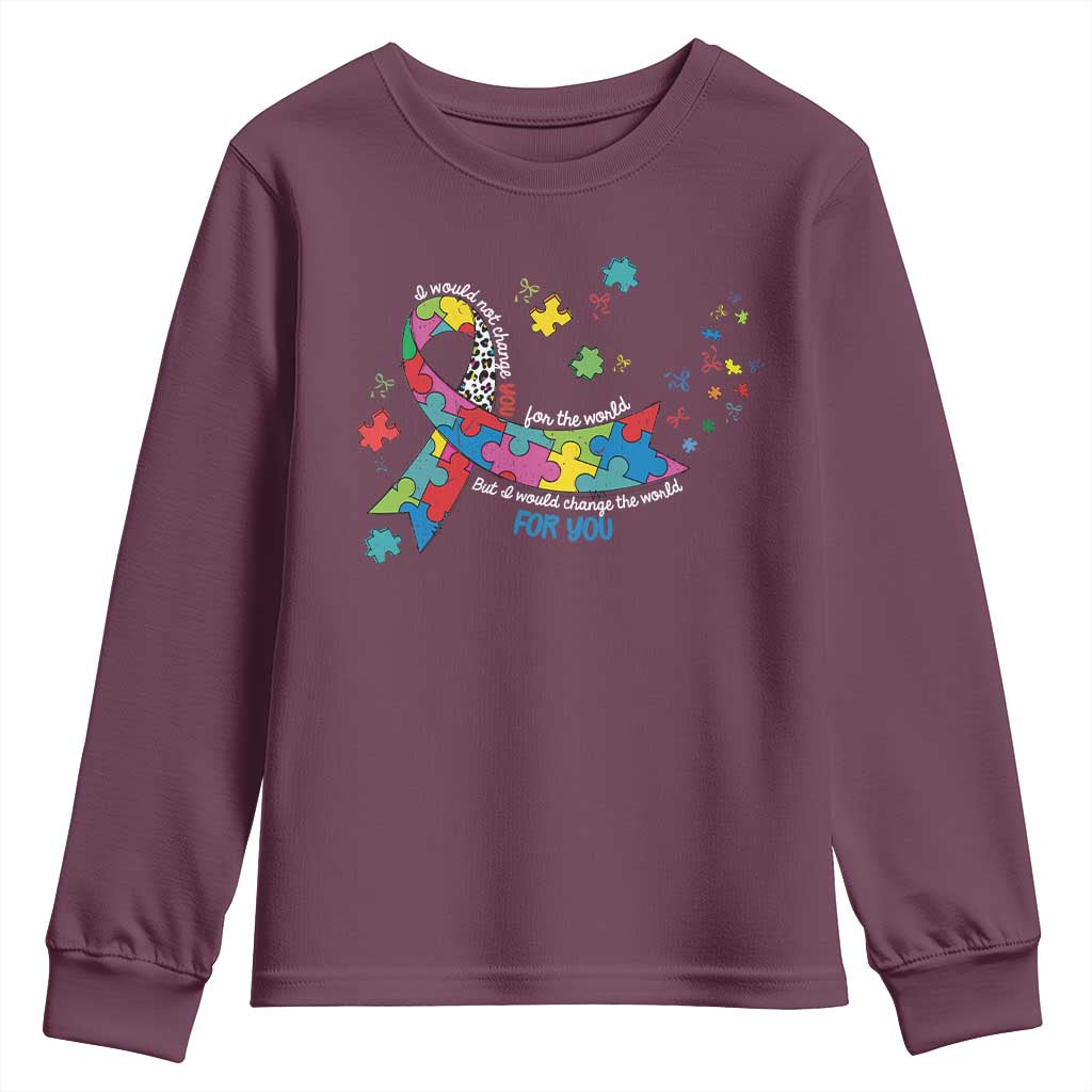 Autism Awareness Coquette Bow Youth Sweatshirt Special Education Teacher TS10 Maroon Print Your Wear