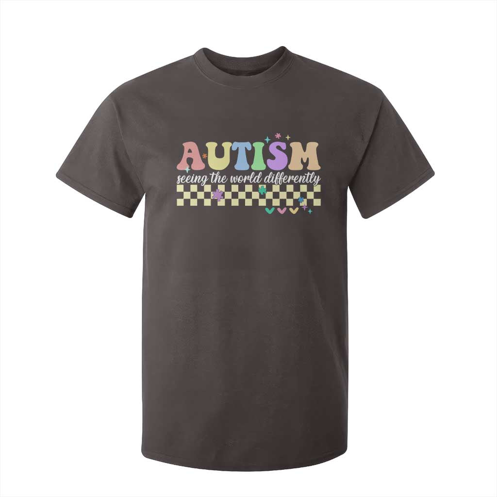 Autism Acceptance Month T Shirt For Kid Seeing the World Differently TS10 Dark Chocolate Print Your Wear