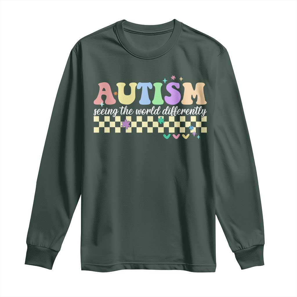 Autism Acceptance Month Long Sleeve Shirt Seeing the World Differently TS10 Dark Forest Green Print Your Wear