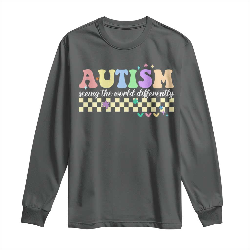 Autism Acceptance Month Long Sleeve Shirt Seeing the World Differently TS10 Dark Heather Print Your Wear