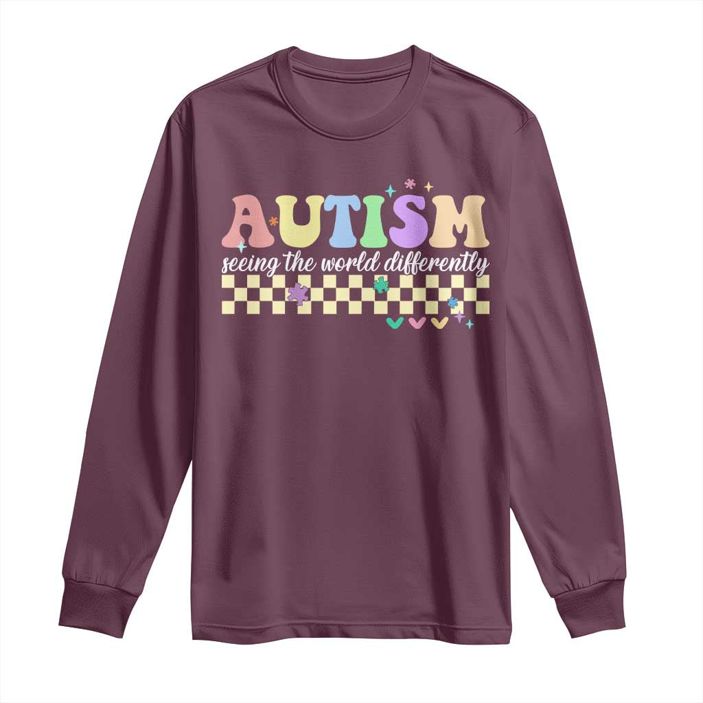 Autism Acceptance Month Long Sleeve Shirt Seeing the World Differently TS10 Maroon Print Your Wear