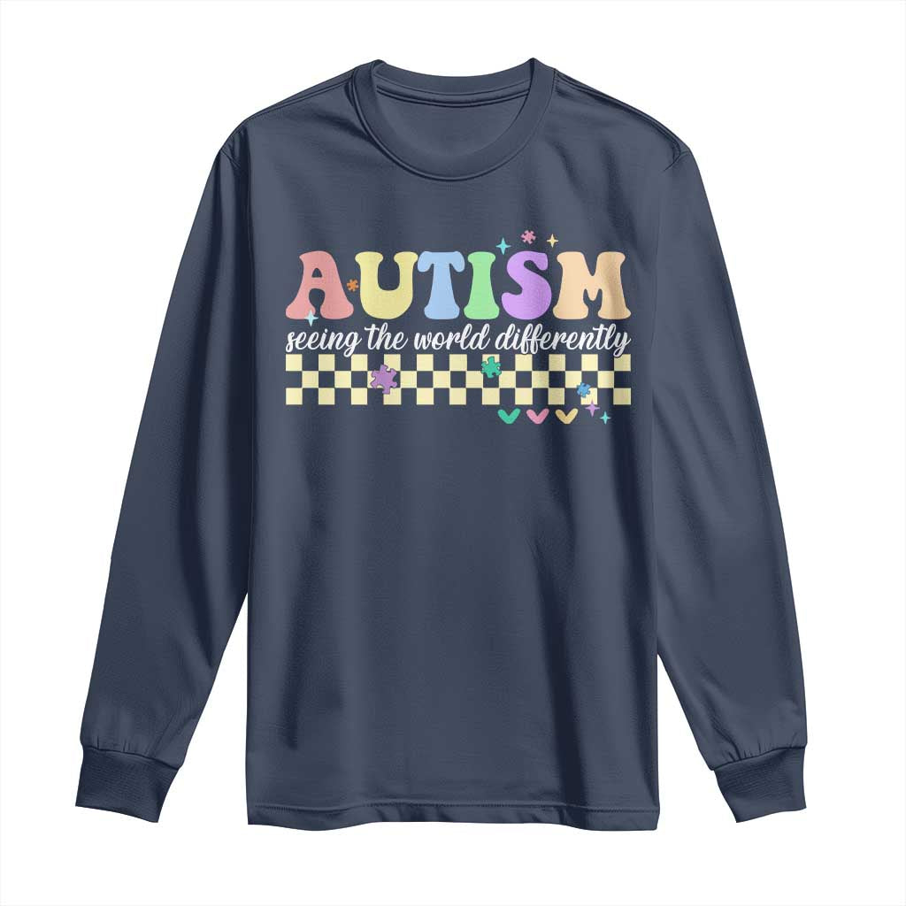 Autism Acceptance Month Long Sleeve Shirt Seeing the World Differently TS10 Navy Print Your Wear