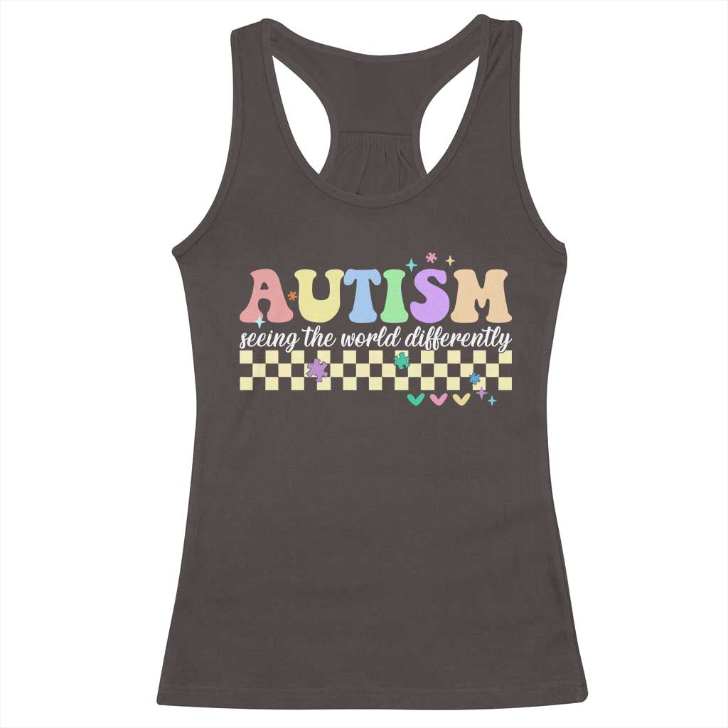 Autism Acceptance Month Racerback Tank Top Seeing the World Differently TS10 Dark Chocolate Print Your Wear