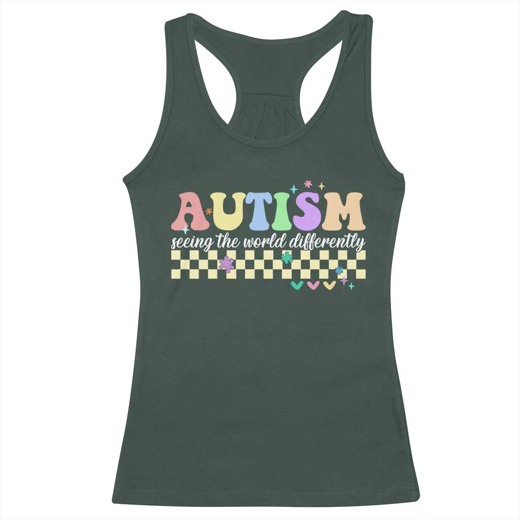 Autism Acceptance Month Racerback Tank Top Seeing the World Differently TS10 Dark Forest Green Print Your Wear