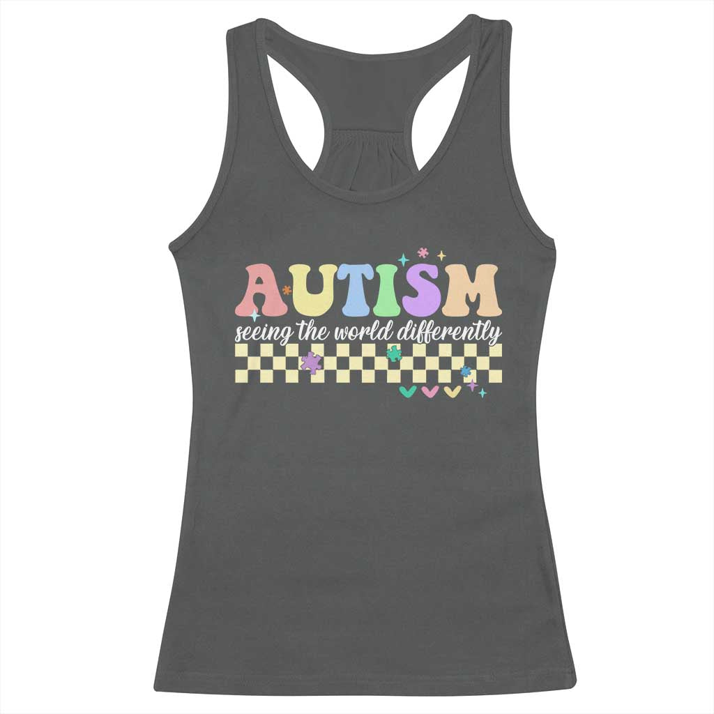 Autism Acceptance Month Racerback Tank Top Seeing the World Differently TS10 Dark Heather Print Your Wear