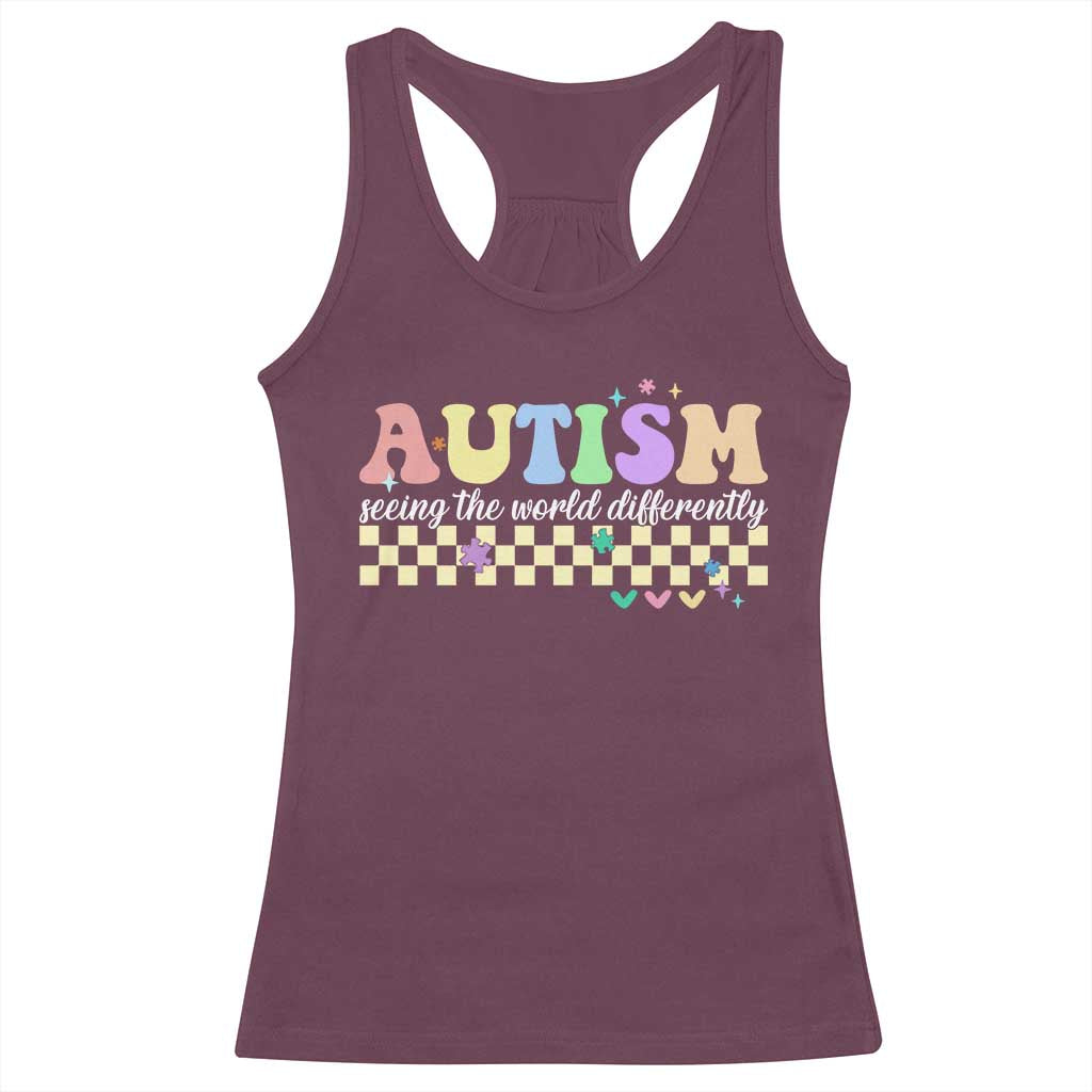 Autism Acceptance Month Racerback Tank Top Seeing the World Differently TS10 Maroon Print Your Wear