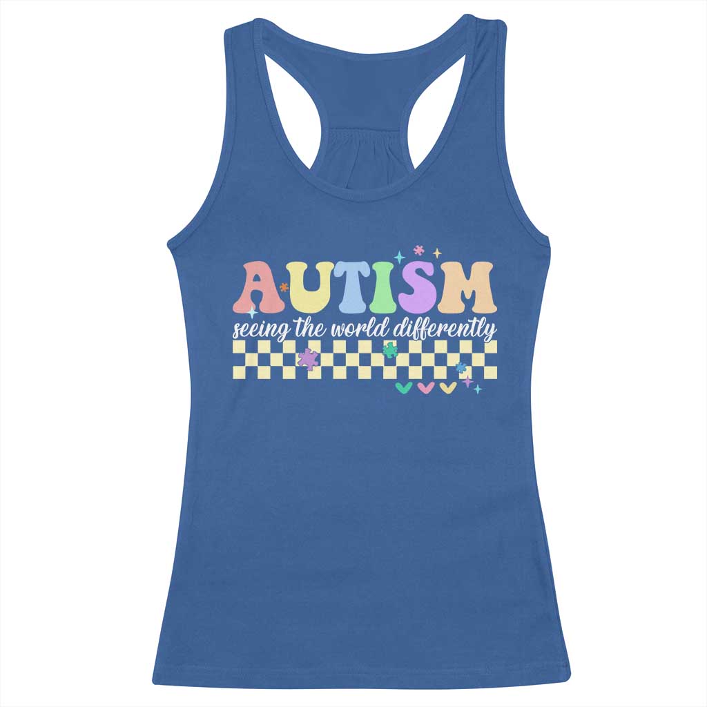 Autism Acceptance Month Racerback Tank Top Seeing the World Differently TS10 Royal Blue Print Your Wear