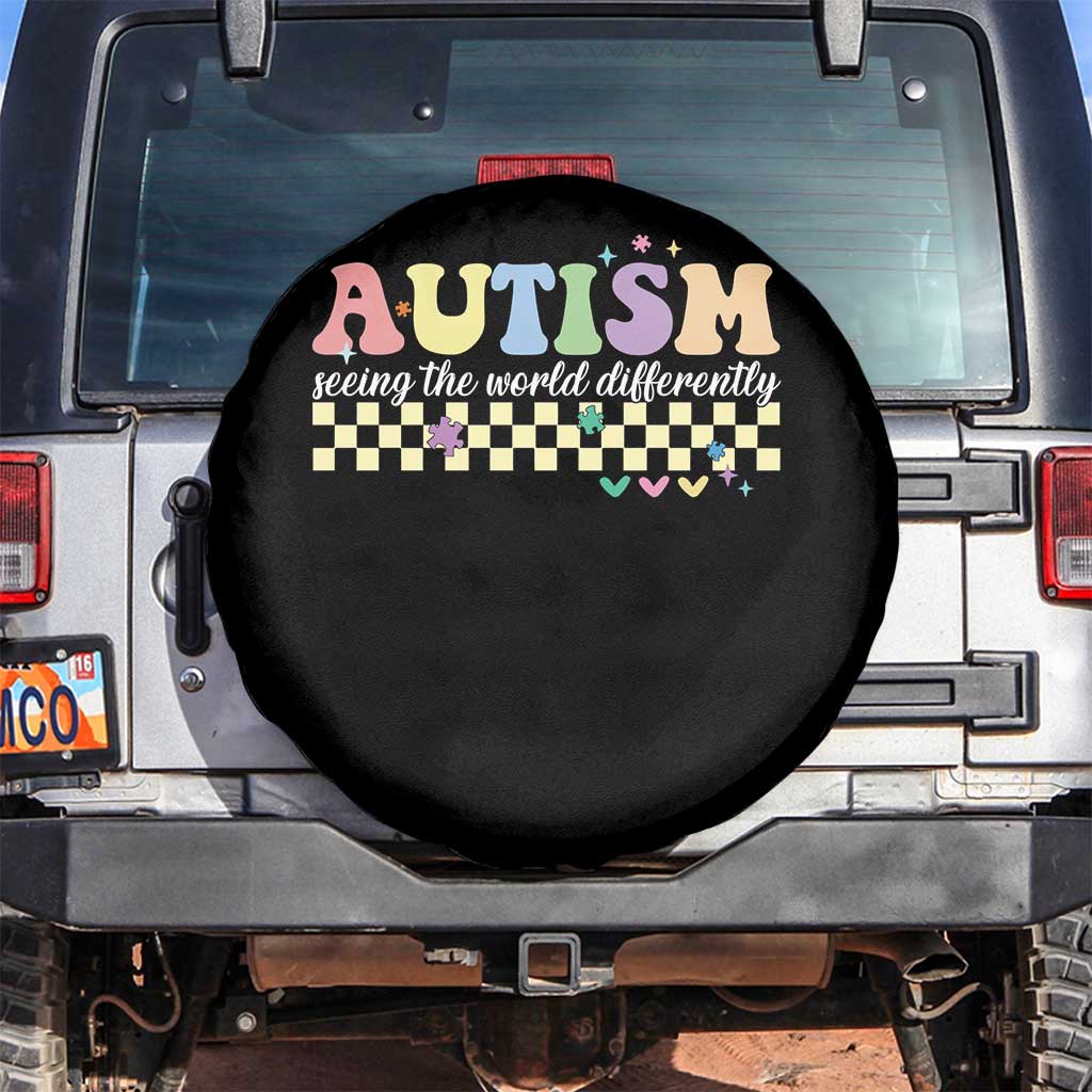 Autism Acceptance Month Spare Tire Cover Seeing the World Differently TS10 No hole Black Print Your Wear