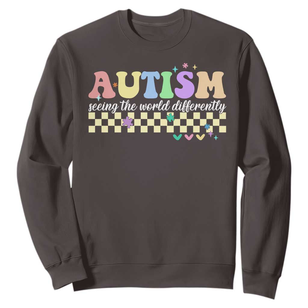 Autism Acceptance Month Sweatshirt Seeing the World Differently TS10 Dark Chocolate Print Your Wear
