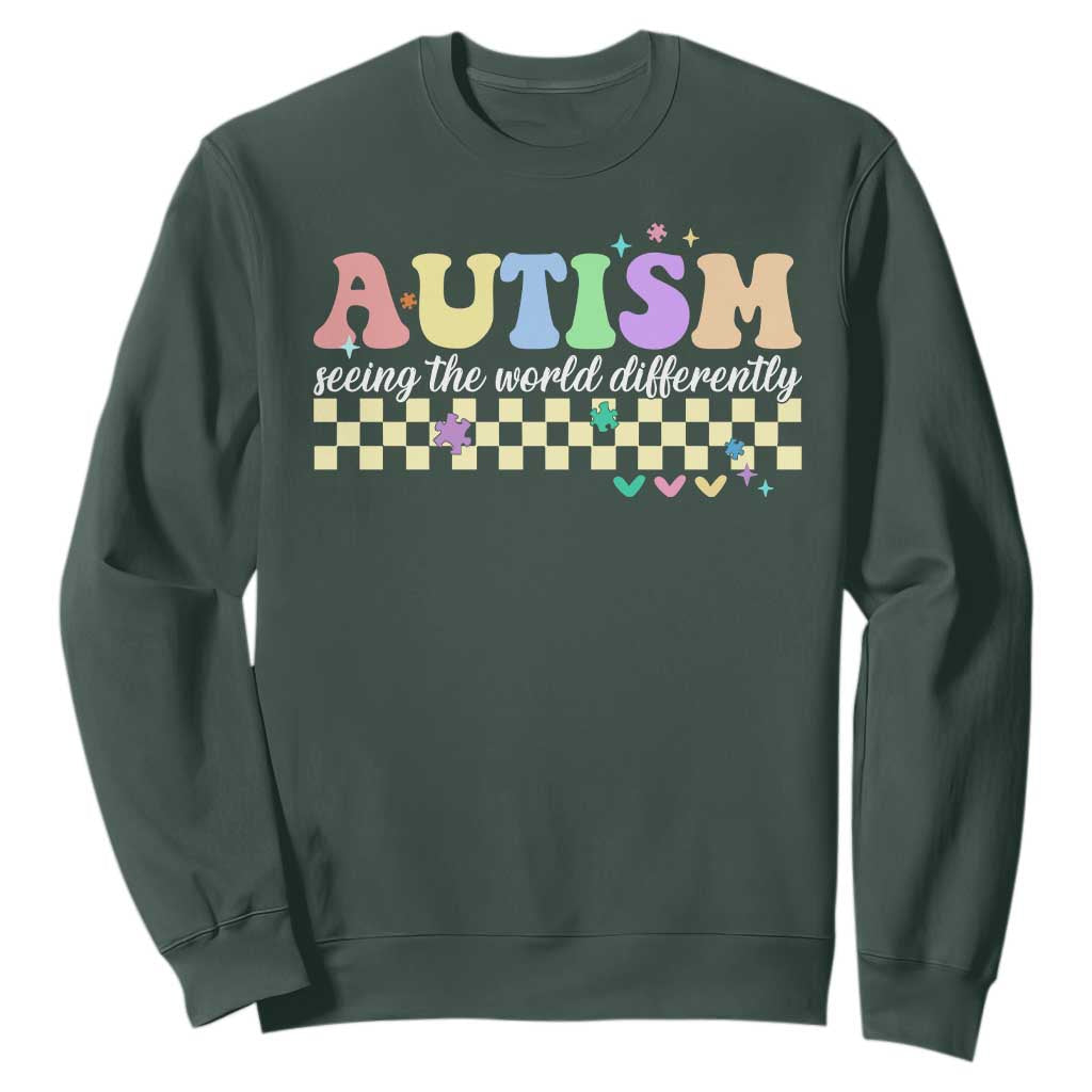 Autism Acceptance Month Sweatshirt Seeing the World Differently TS10 Dark Forest Green Print Your Wear