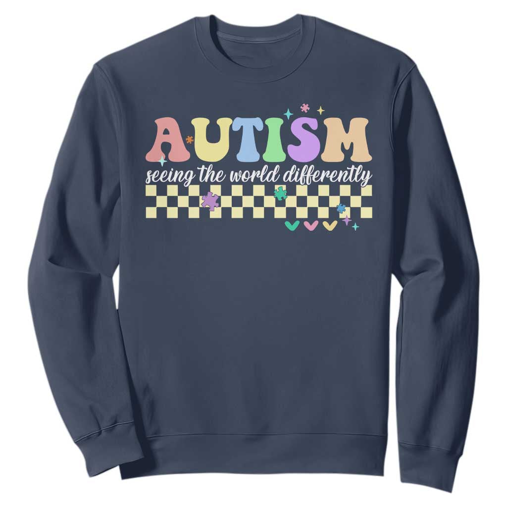 Autism Acceptance Month Sweatshirt Seeing the World Differently TS10 Navy Print Your Wear