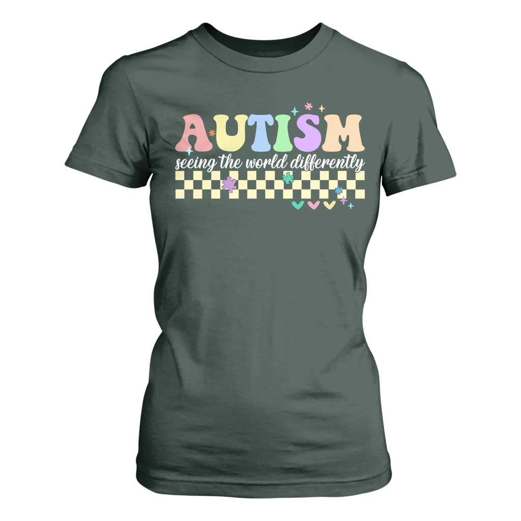 Autism Acceptance Month T Shirt For Women Seeing the World Differently TS10 Dark Forest Green Print Your Wear