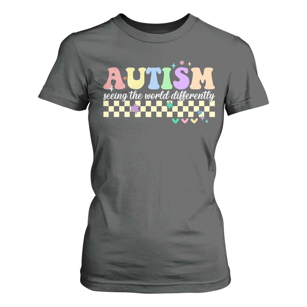 Autism Acceptance Month T Shirt For Women Seeing the World Differently TS10 Dark Heather Print Your Wear