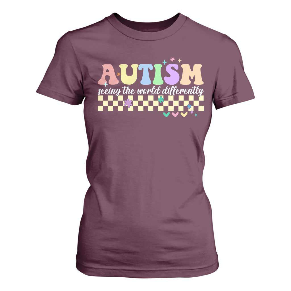Autism Acceptance Month T Shirt For Women Seeing the World Differently TS10 Maroon Print Your Wear