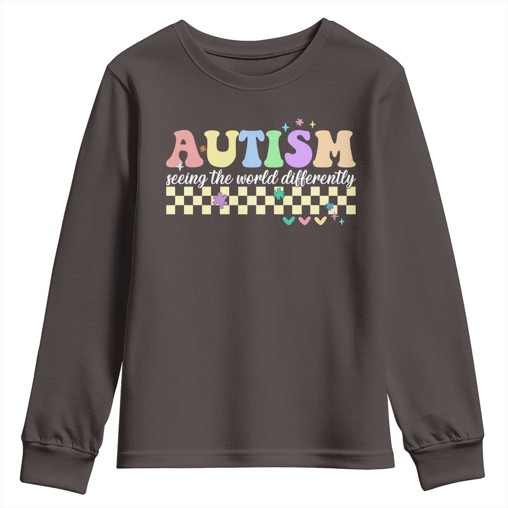 Autism Acceptance Month Youth Sweatshirt Seeing the World Differently TS10 Dark Chocolate Print Your Wear