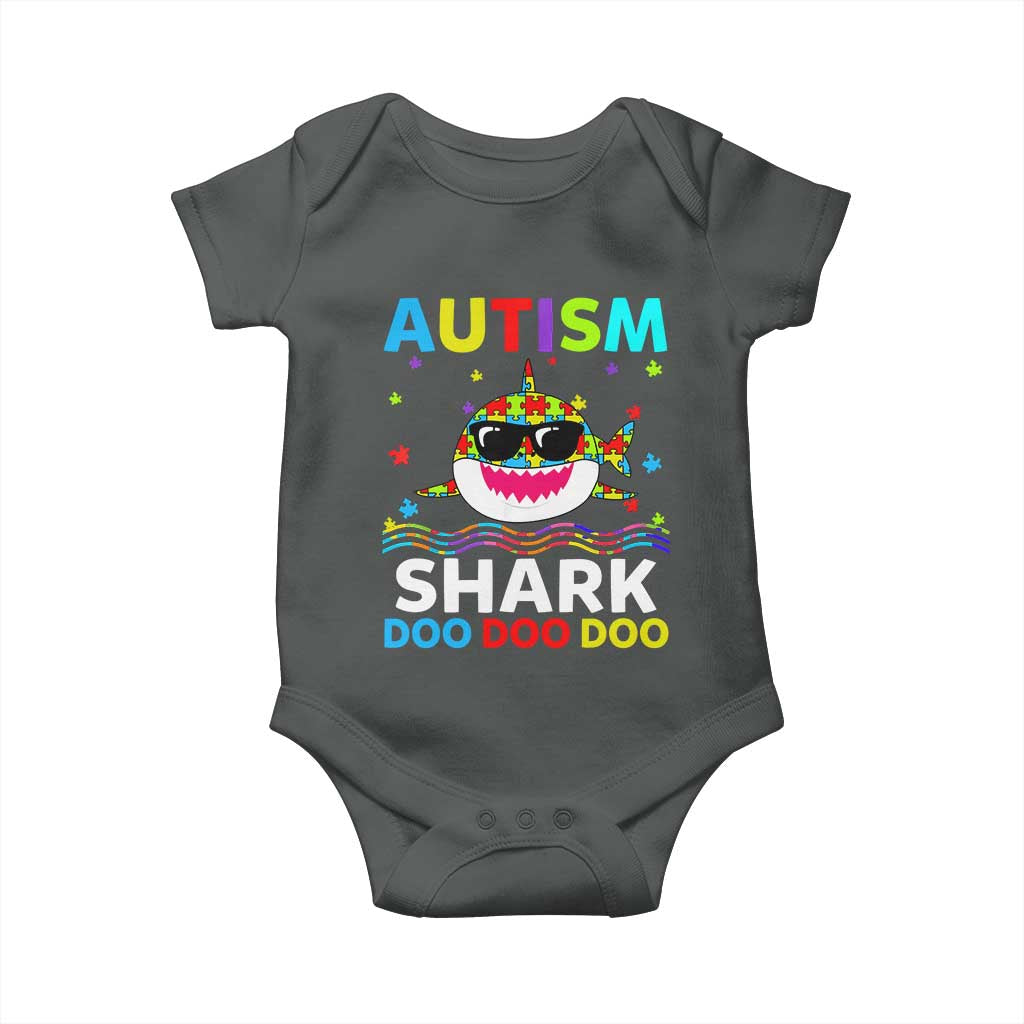 Funny Autism Shark Baby Onesie Puzzle Piece Autistic Mom Dad Sped Teacher TS10 Dark Heather Print Your Wear
