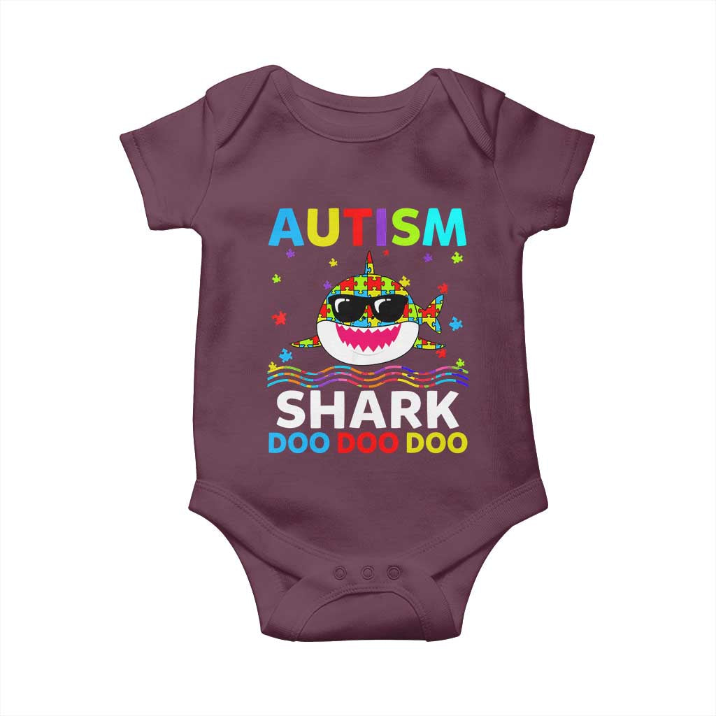 Funny Autism Shark Baby Onesie Puzzle Piece Autistic Mom Dad Sped Teacher TS10 Maroon Print Your Wear