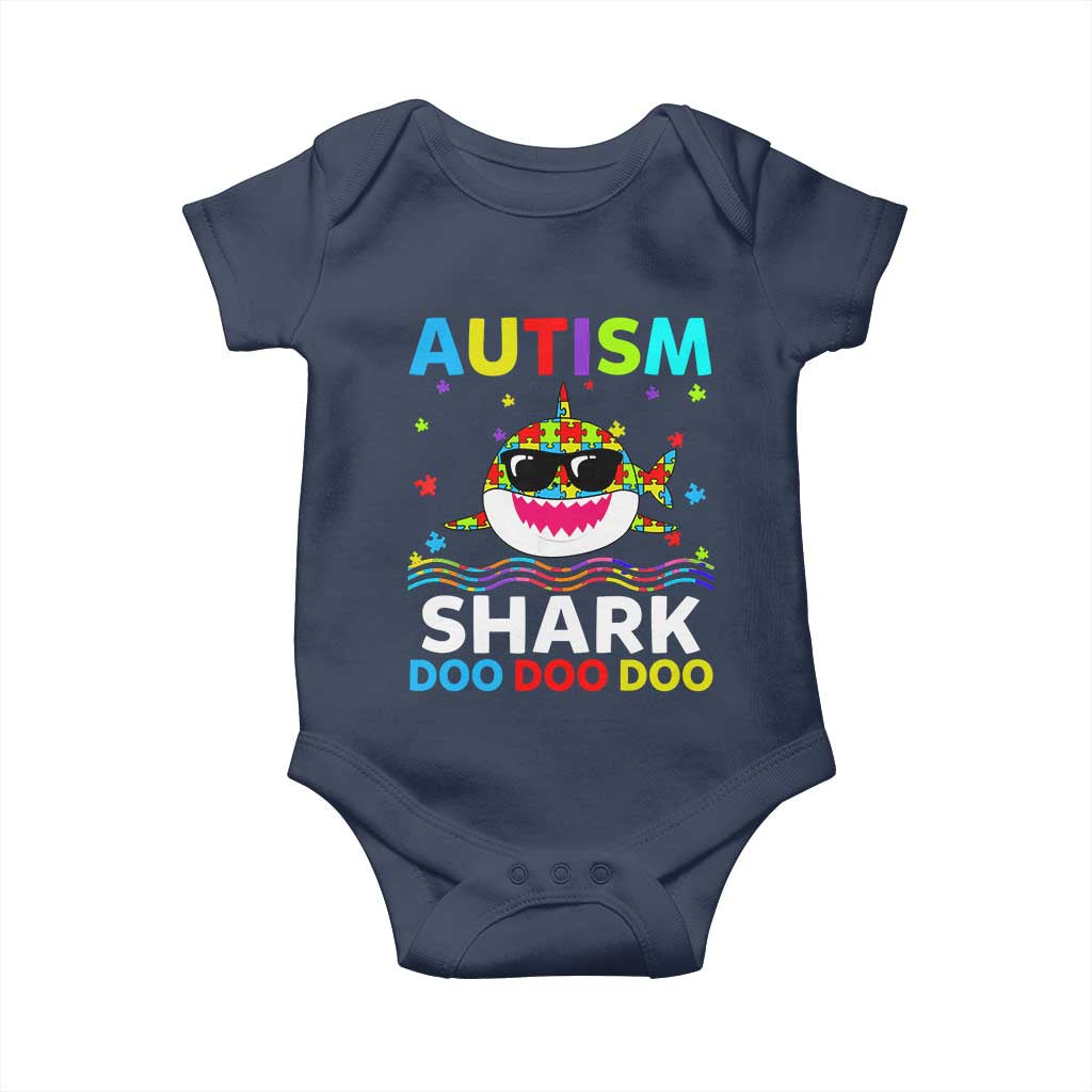 Funny Autism Shark Baby Onesie Puzzle Piece Autistic Mom Dad Sped Teacher TS10 Navy Print Your Wear
