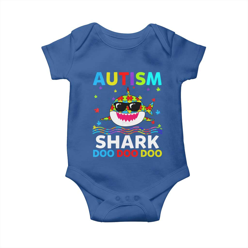 Funny Autism Shark Baby Onesie Puzzle Piece Autistic Mom Dad Sped Teacher TS10 Royal Blue Print Your Wear
