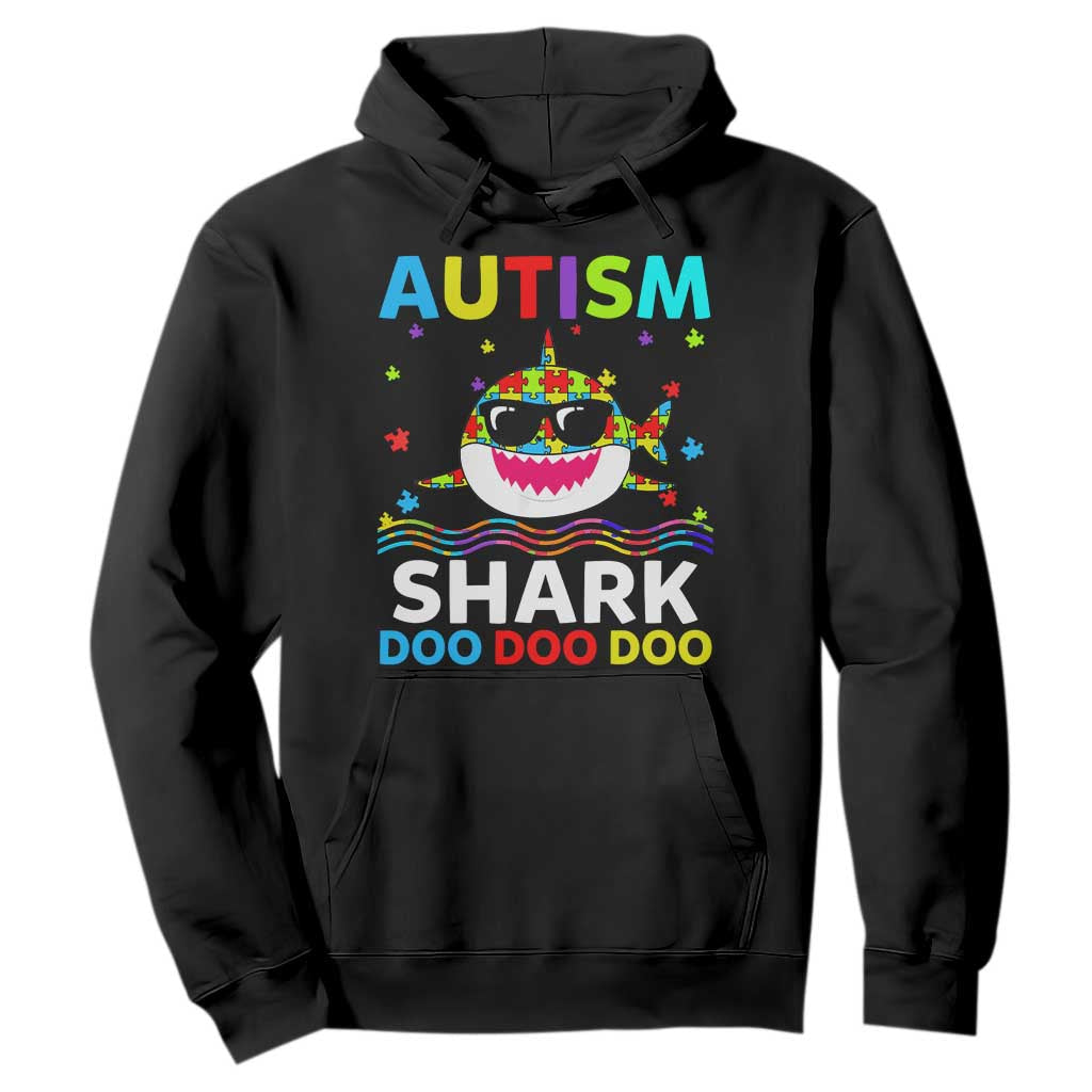 Funny Autism Shark Hoodie Puzzle Piece Autistic Mom Dad Sped Teacher TS10 Black Print Your Wear