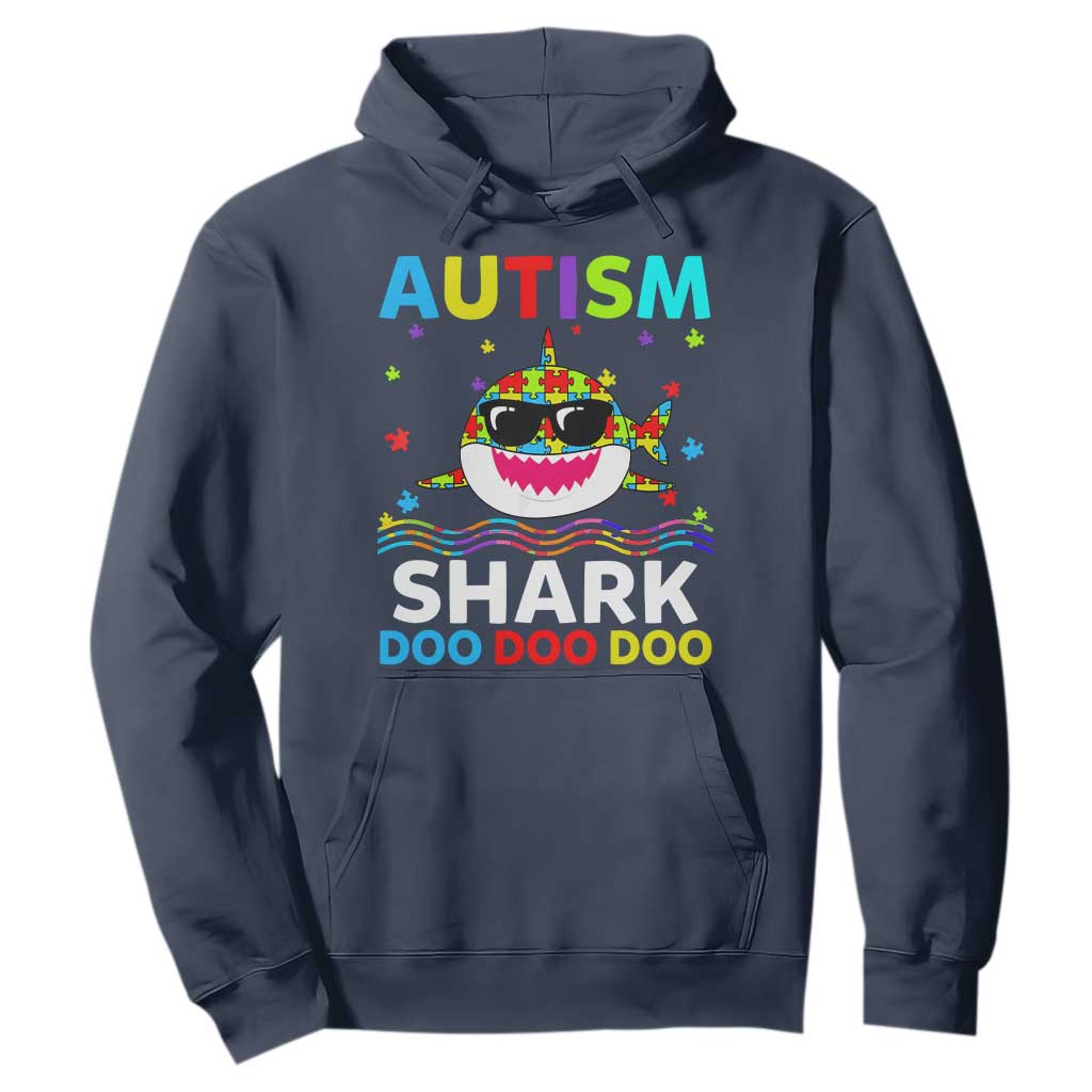 Funny Autism Shark Hoodie Puzzle Piece Autistic Mom Dad Sped Teacher TS10 Navy Print Your Wear