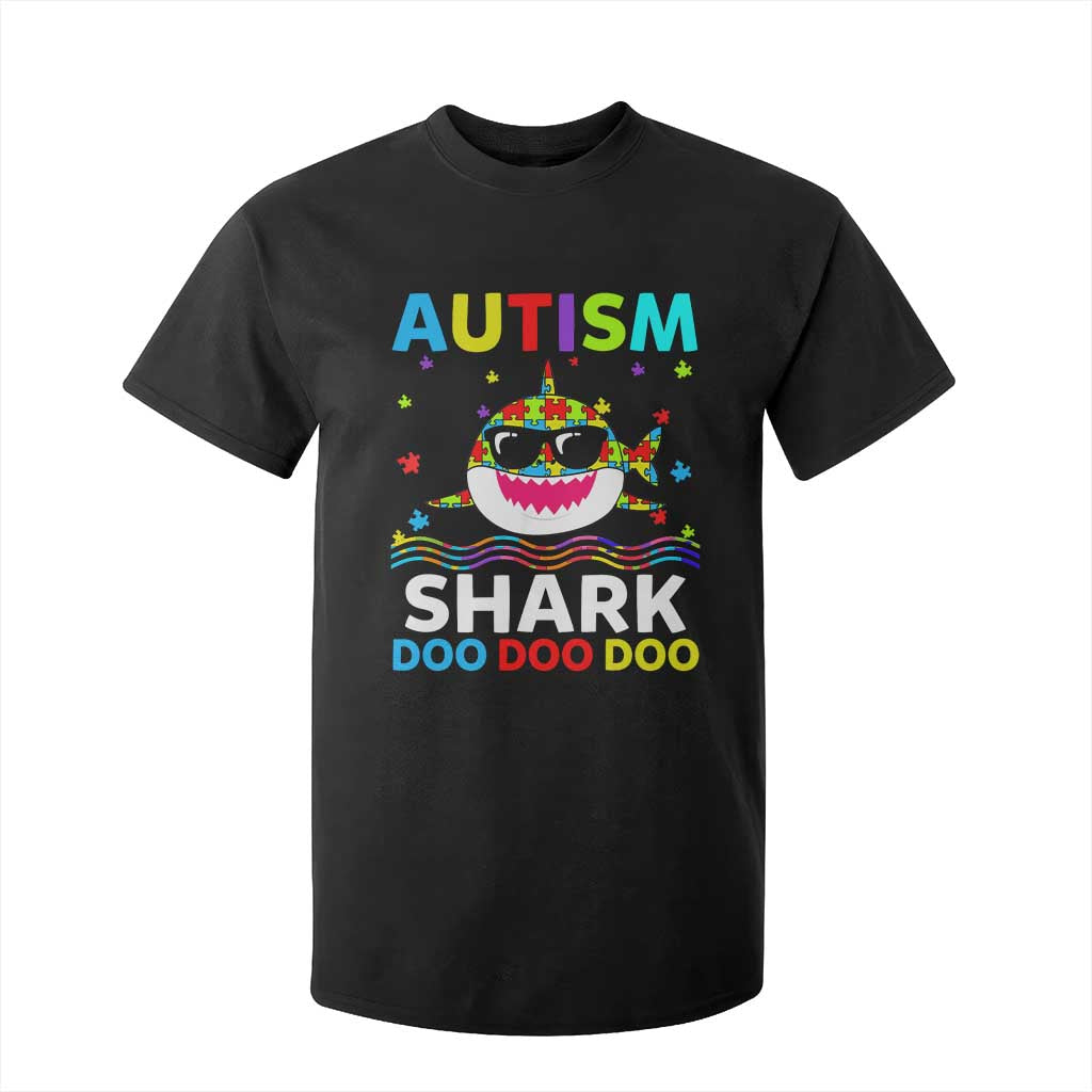 Funny Autism Shark T Shirt For Kid Puzzle Piece Autistic Mom Dad Sped Teacher TS10 Black Print Your Wear