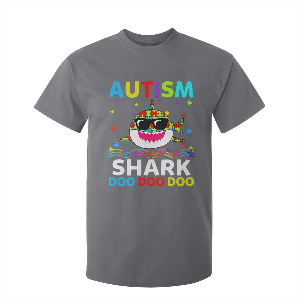 Funny Autism Shark T Shirt For Kid Puzzle Piece Autistic Mom Dad Sped Teacher TS10 Charcoal Print Your Wear