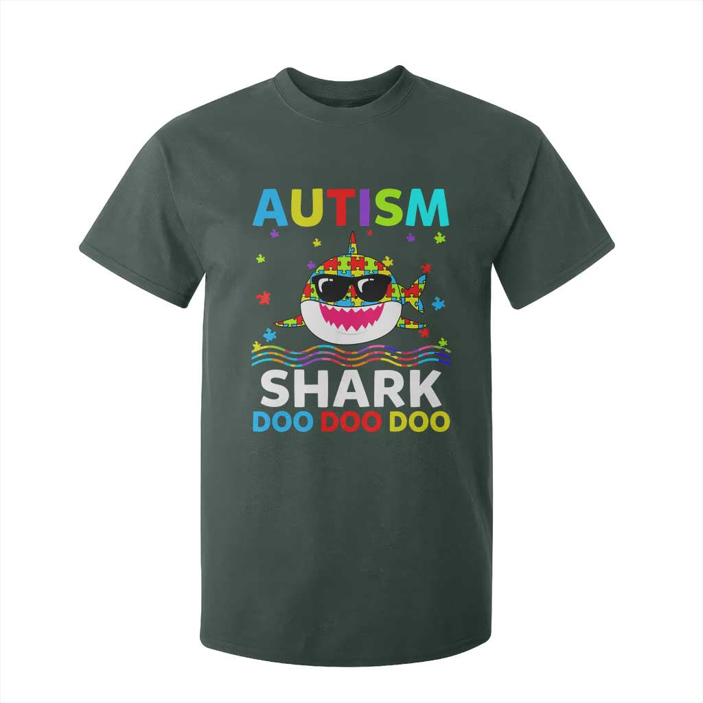 Funny Autism Shark T Shirt For Kid Puzzle Piece Autistic Mom Dad Sped Teacher TS10 Dark Forest Green Print Your Wear