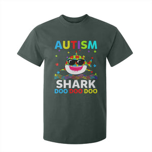 Funny Autism Shark T Shirt For Kid Puzzle Piece Autistic Mom Dad Sped Teacher TS10 Dark Forest Green Print Your Wear