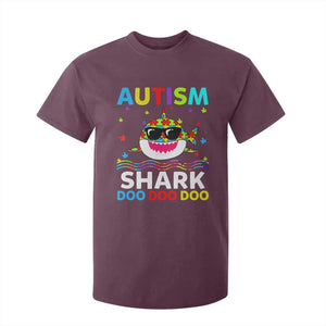 Funny Autism Shark T Shirt For Kid Puzzle Piece Autistic Mom Dad Sped Teacher TS10 Maroon Print Your Wear