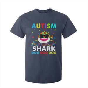 Funny Autism Shark T Shirt For Kid Puzzle Piece Autistic Mom Dad Sped Teacher TS10 Navy Print Your Wear
