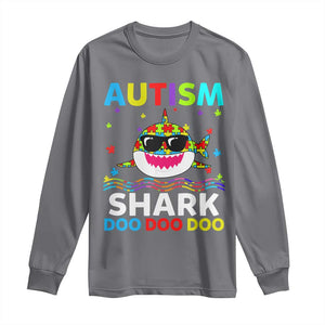 Funny Autism Shark Long Sleeve Shirt Puzzle Piece Autistic Mom Dad Sped Teacher TS10 Charcoal Print Your Wear