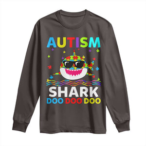 Funny Autism Shark Long Sleeve Shirt Puzzle Piece Autistic Mom Dad Sped Teacher TS10 Dark Chocolate Print Your Wear